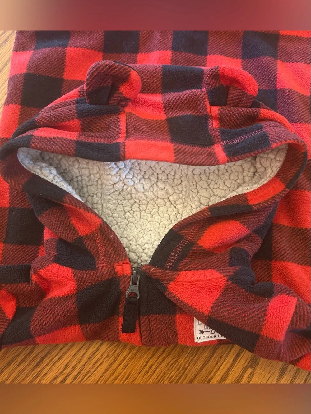 Carter's Red and Black Buffalo Plaid Hooded Fleece Zip Jumpsuit
